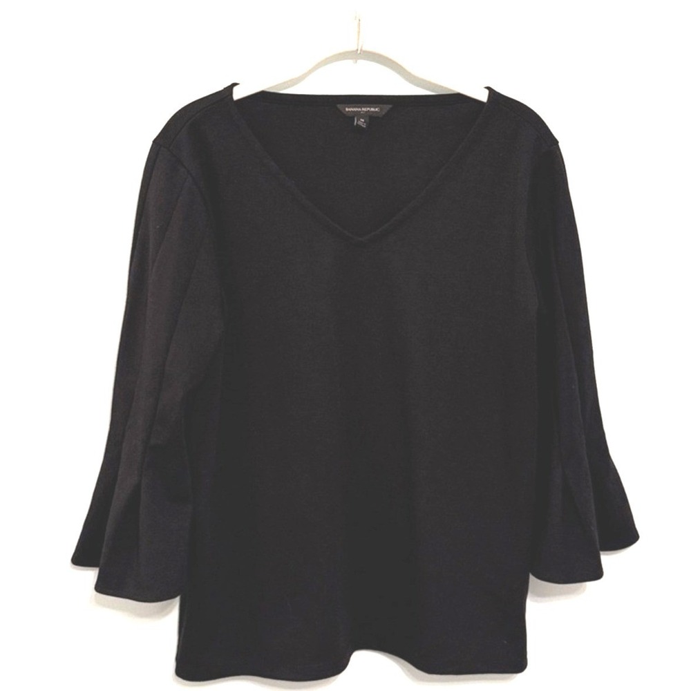 Banana‎ Republic Black V-Neck Bell Sleeve Top MED